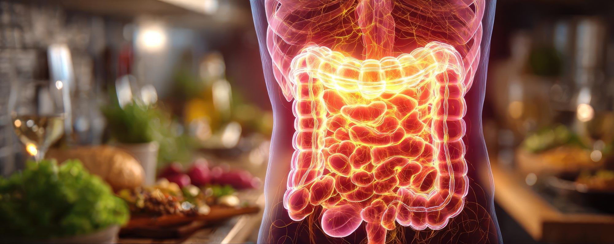 Illustration eines Mensches mit Fokus auf den Darm